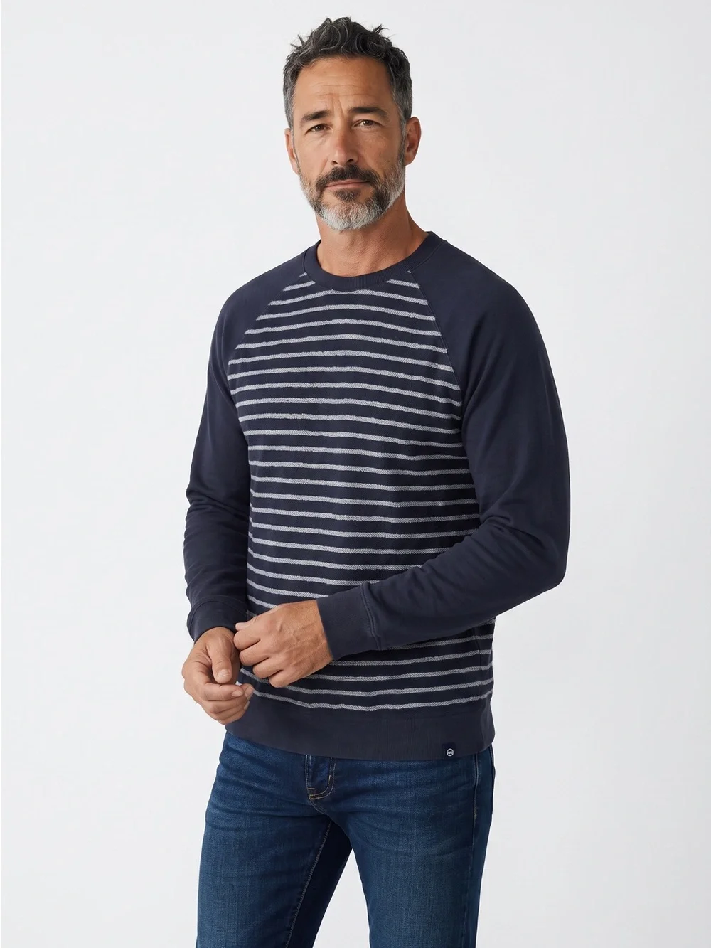 AG Adriano Goldschmied Striped Raglan Crewneck Sweater Navy Men’s Medium